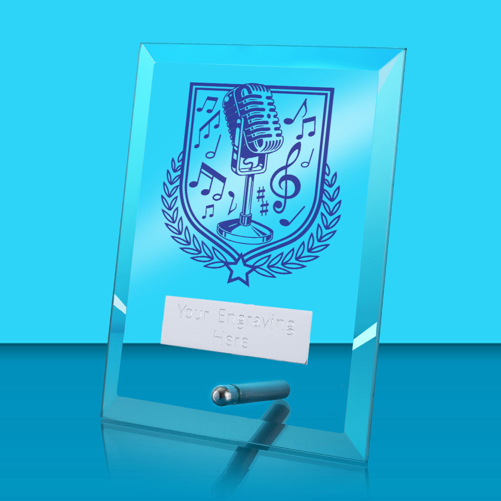 UV Colour Printed Music Glass Rectangle Award with Metal Pin