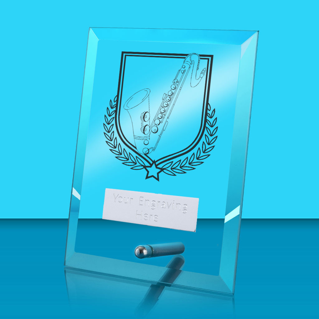 UV Colour Printed Music Glass Rectangle Award with Metal Pin