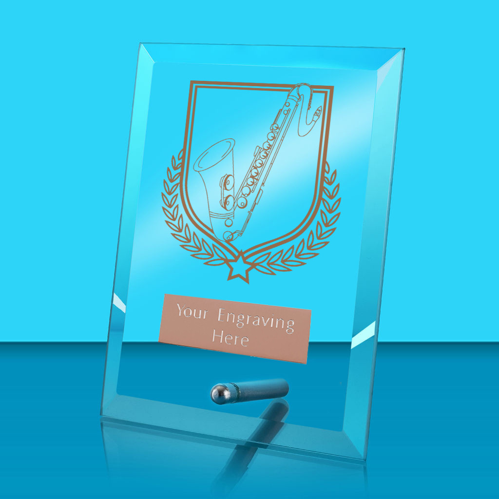 UV Colour Printed Music Glass Rectangle Award with Metal Pin