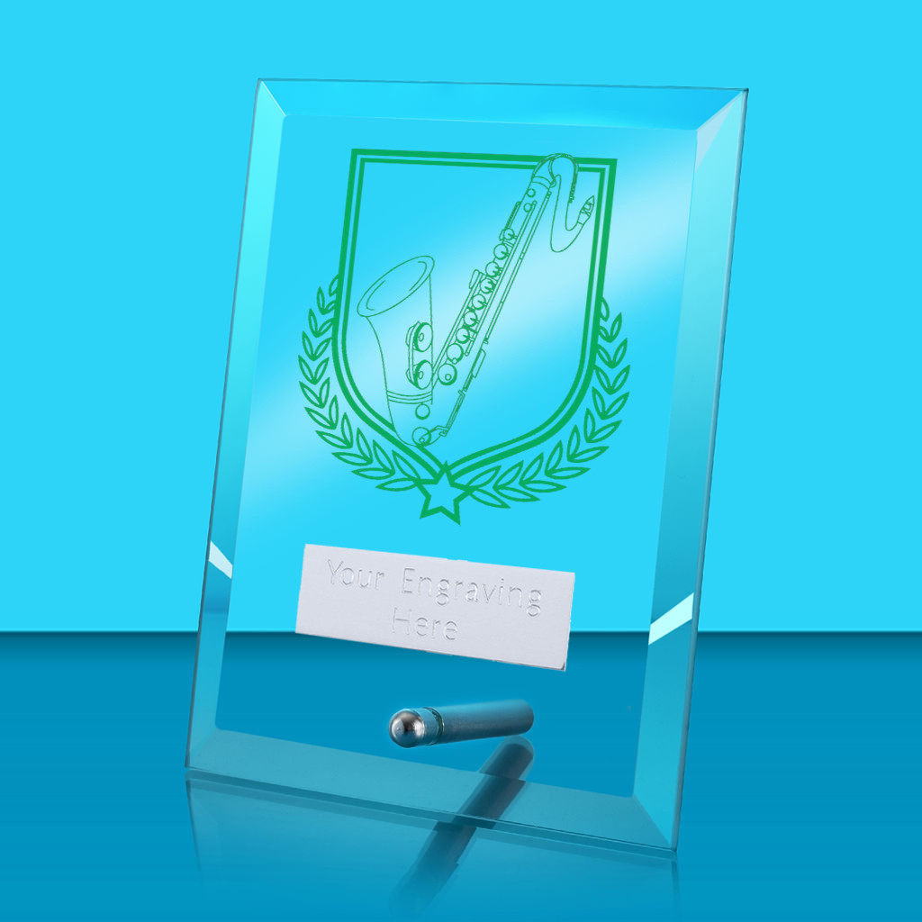 UV Colour Printed Music Glass Rectangle Award with Metal Pin