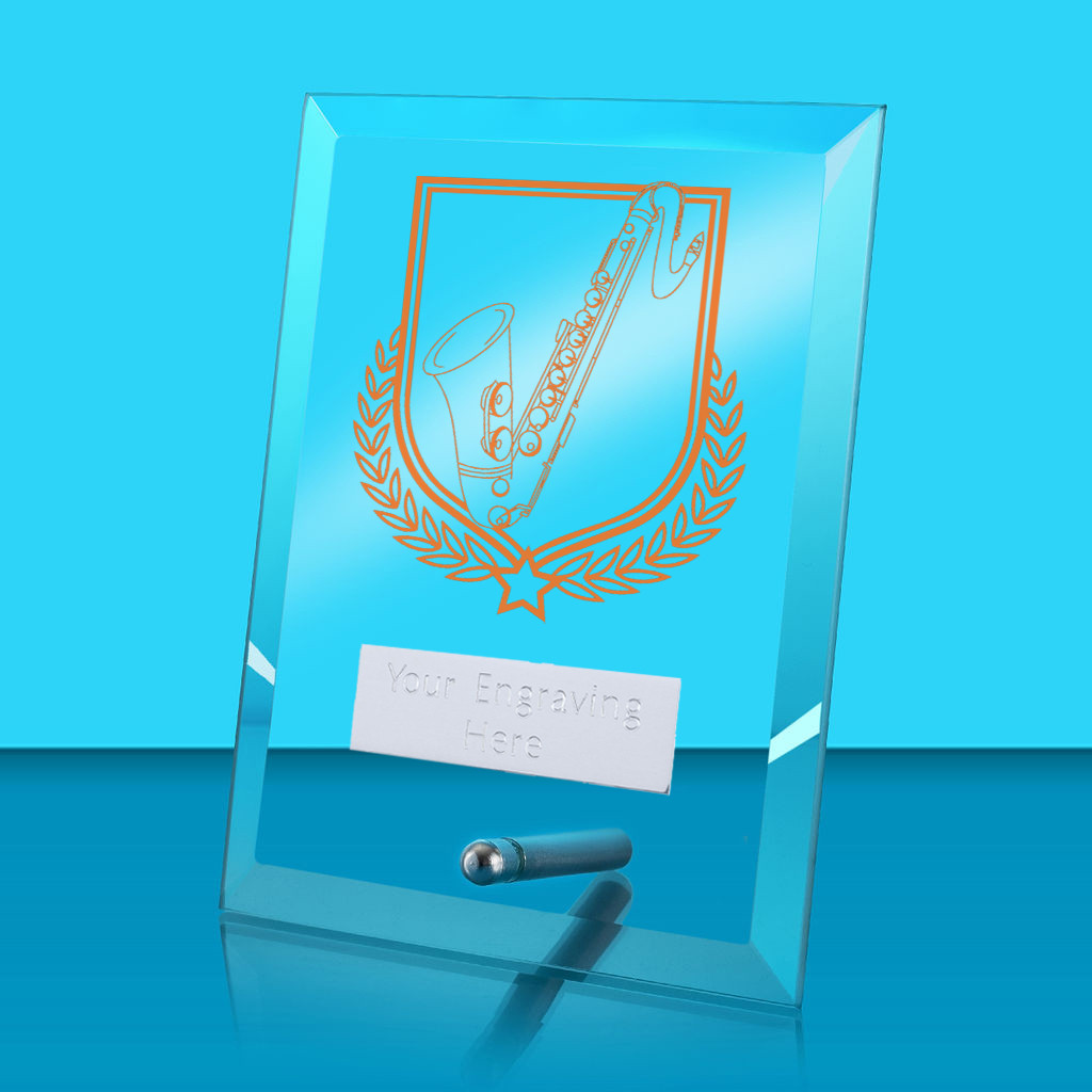 UV Colour Printed Music Glass Rectangle Award with Metal Pin