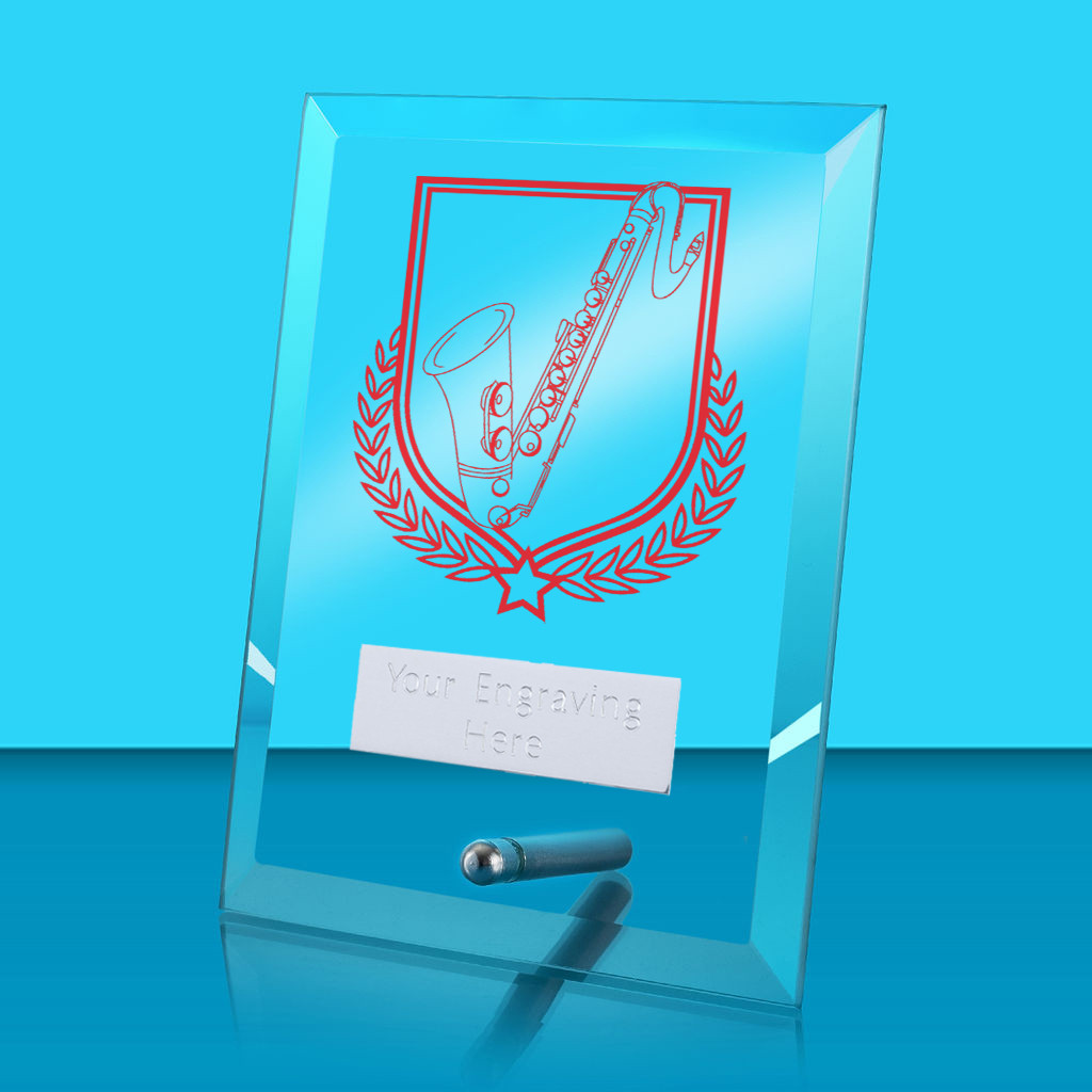 UV Colour Printed Music Glass Rectangle Award with Metal Pin