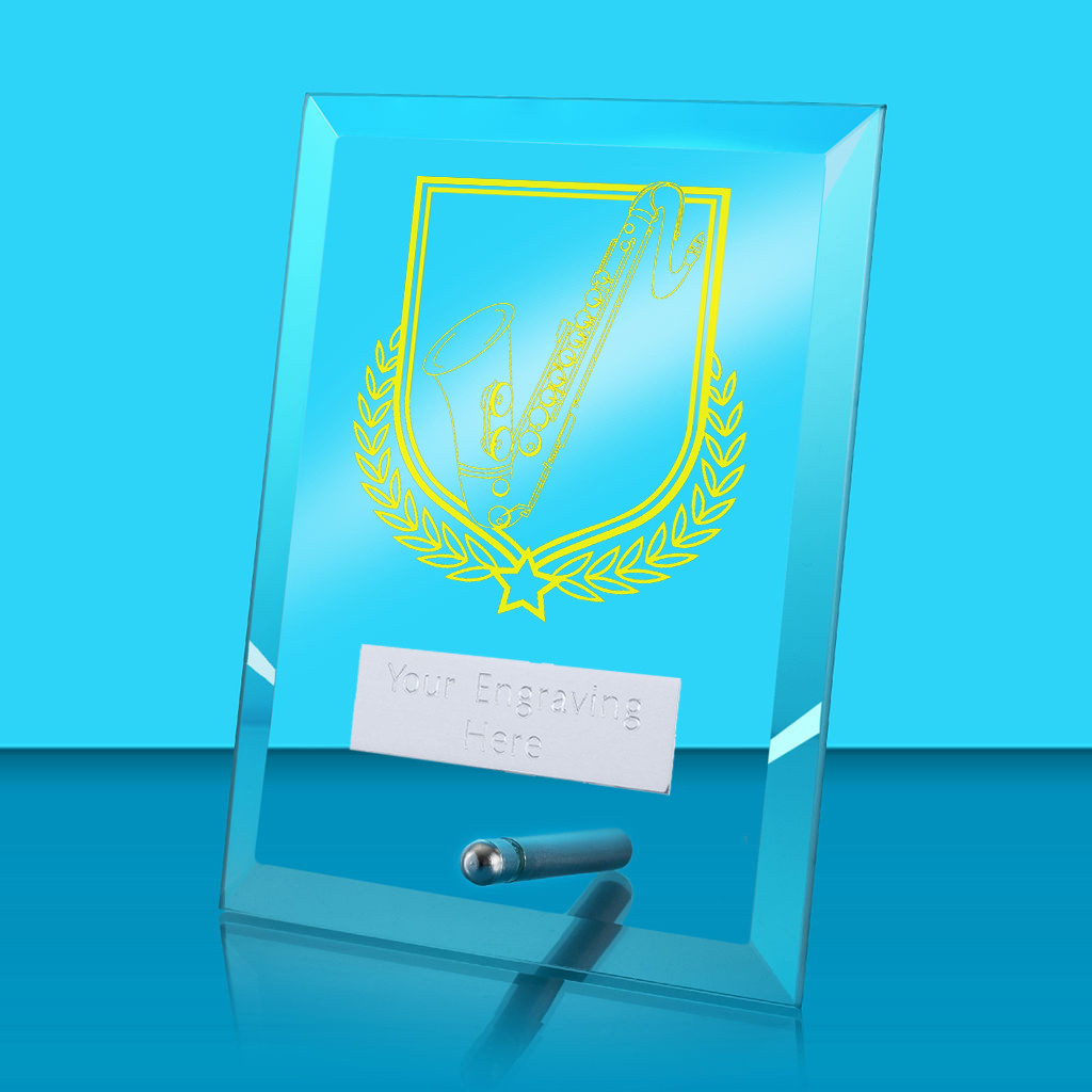 UV Colour Printed Music Glass Rectangle Award with Metal Pin