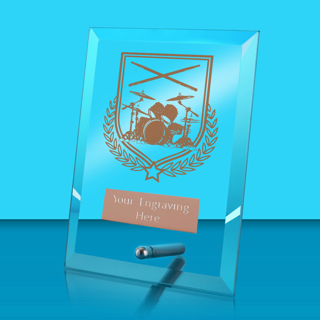 UV Colour Printed Music Glass Rectangle Award with Metal Pin