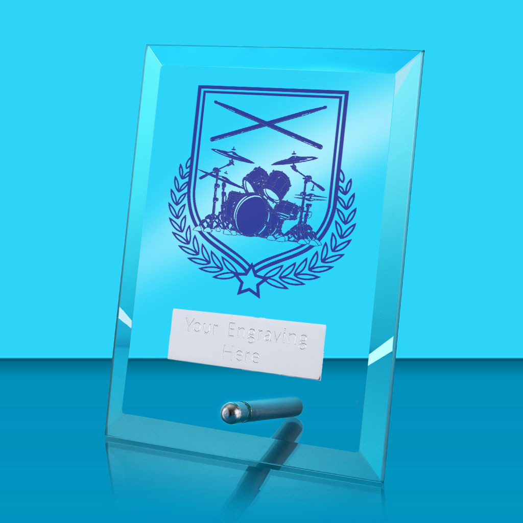 UV Colour Printed Music Glass Rectangle Award with Metal Pin