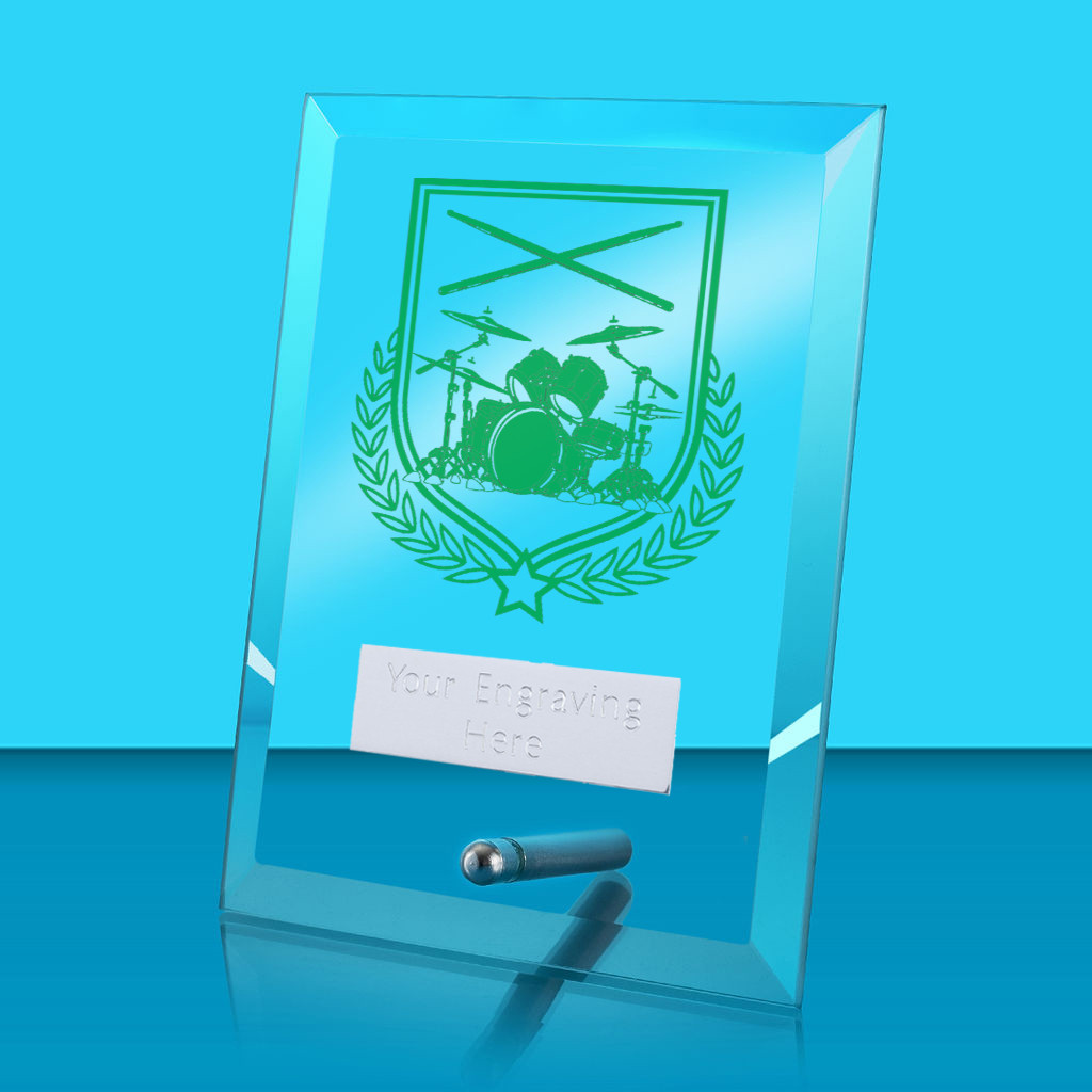 UV Colour Printed Music Glass Rectangle Award with Metal Pin