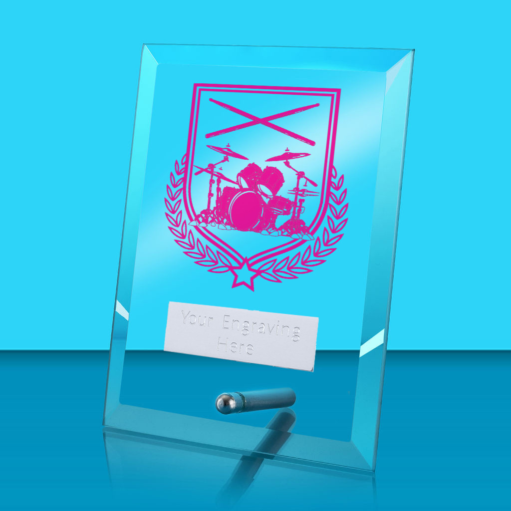 UV Colour Printed Music Glass Rectangle Award with Metal Pin