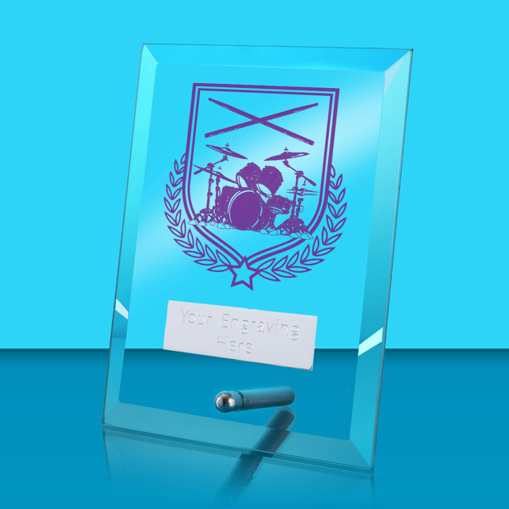 UV Colour Printed Music Glass Rectangle Award with Metal Pin