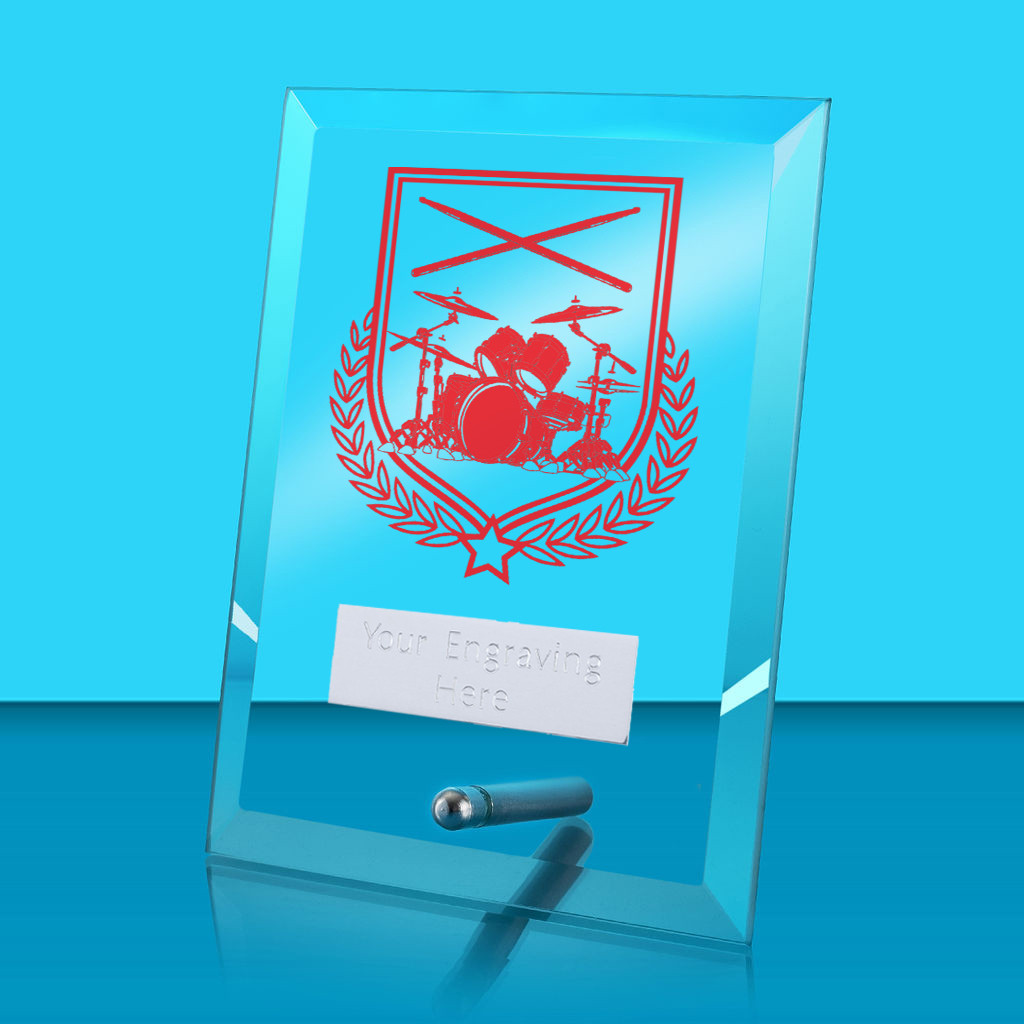 UV Colour Printed Music Glass Rectangle Award with Metal Pin