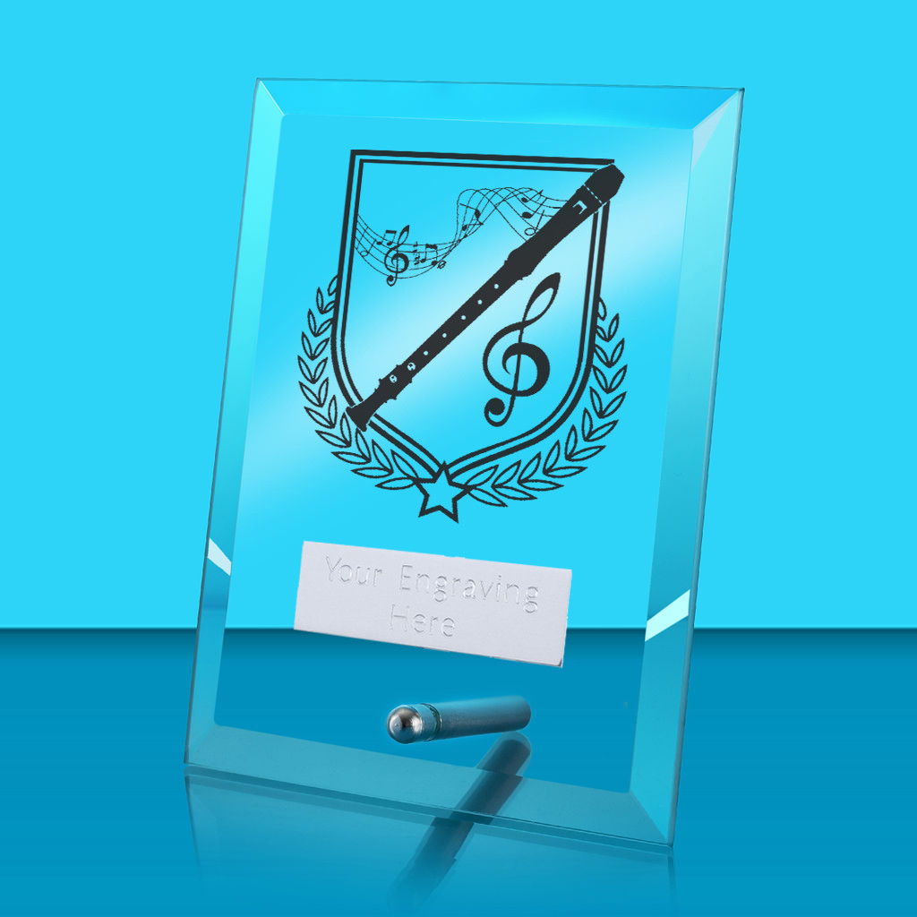 UV Colour Printed Music Glass Rectangle Award with Metal Pin