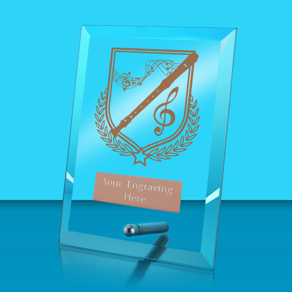 UV Colour Printed Music Glass Rectangle Award with Metal Pin