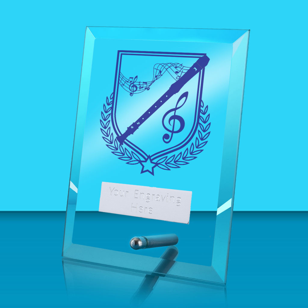 UV Colour Printed Music Glass Rectangle Award with Metal Pin