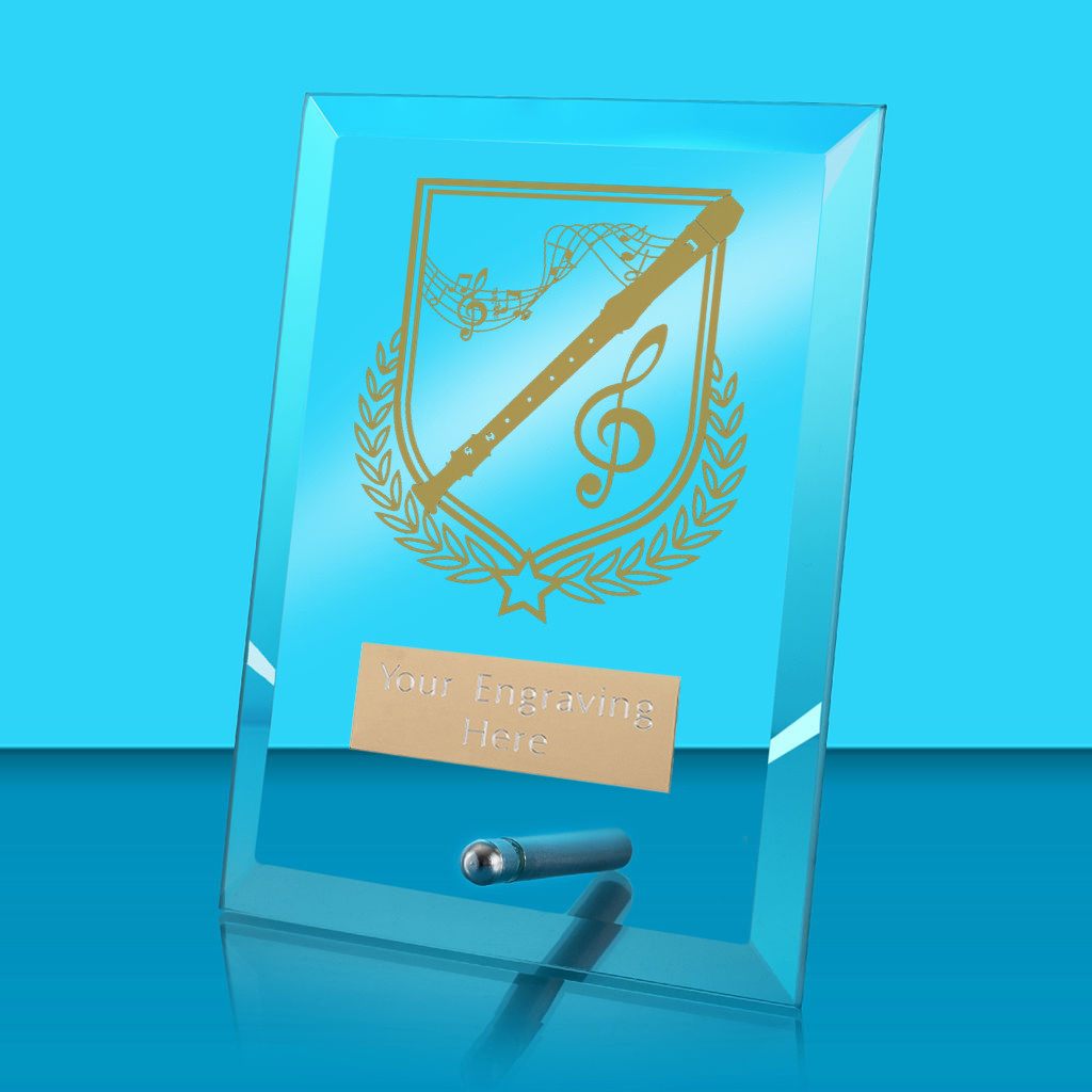 UV Colour Printed Music Glass Rectangle Award with Metal Pin