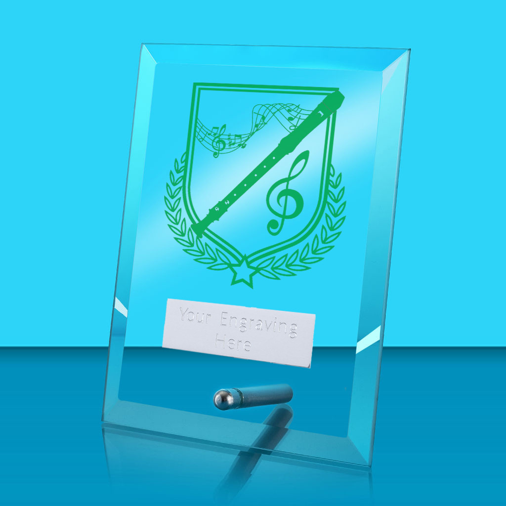 UV Colour Printed Music Glass Rectangle Award with Metal Pin