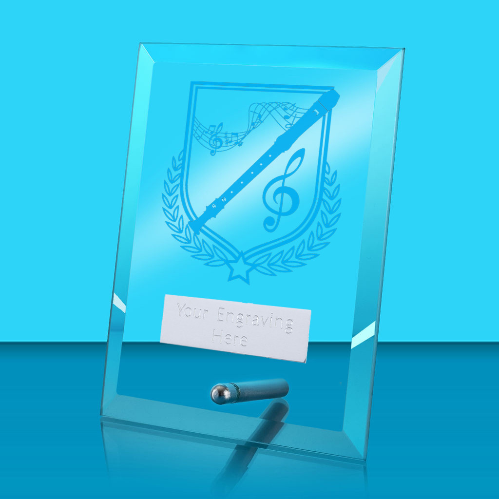 UV Colour Printed Music Glass Rectangle Award with Metal Pin