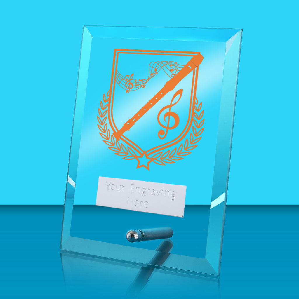 UV Colour Printed Music Glass Rectangle Award with Metal Pin