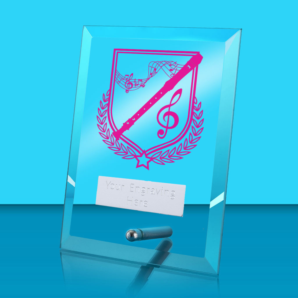 UV Colour Printed Music Glass Rectangle Award with Metal Pin