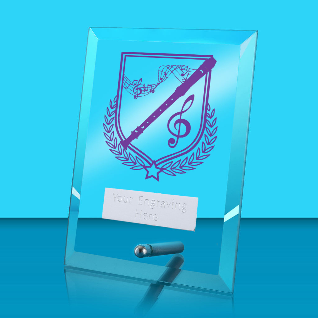 UV Colour Printed Music Glass Rectangle Award with Metal Pin