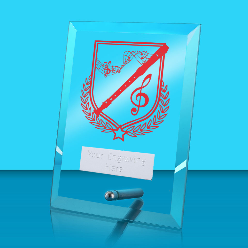 UV Colour Printed Music Glass Rectangle Award with Metal Pin