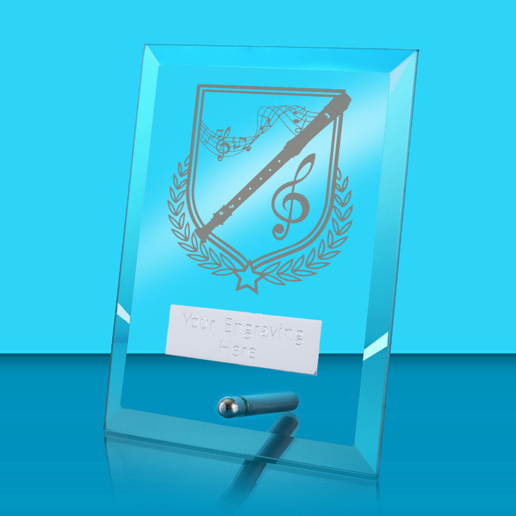 UV Colour Printed Music Glass Rectangle Award with Metal Pin