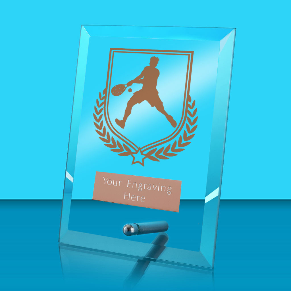 UV Colour Printed Padel Tennis Glass Rectangle Award with Metal Pin