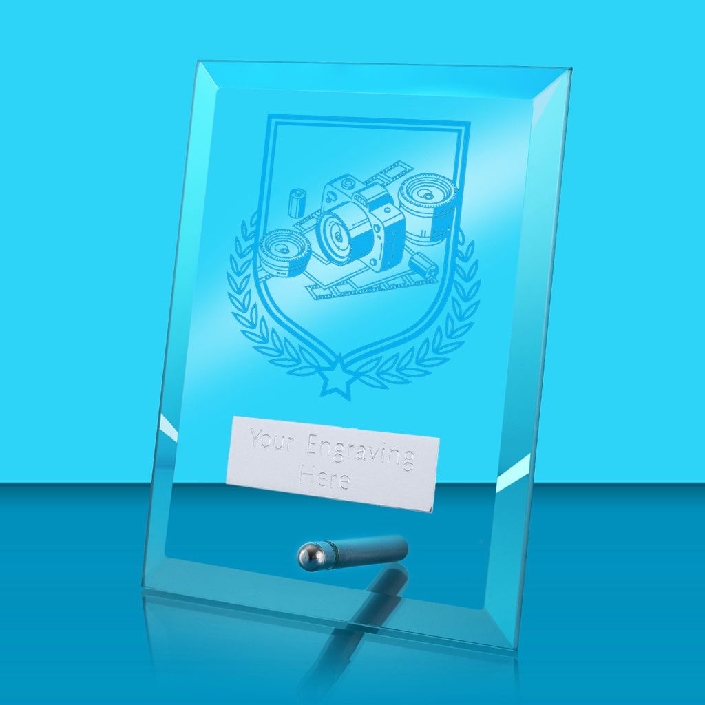 UV Colour Printed Photography Glass Rectangle Award with Metal Pin
