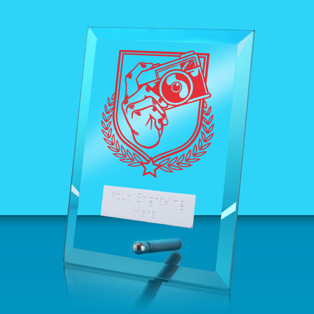 UV Colour Printed Photography Glass Rectangle Award with Metal Pin