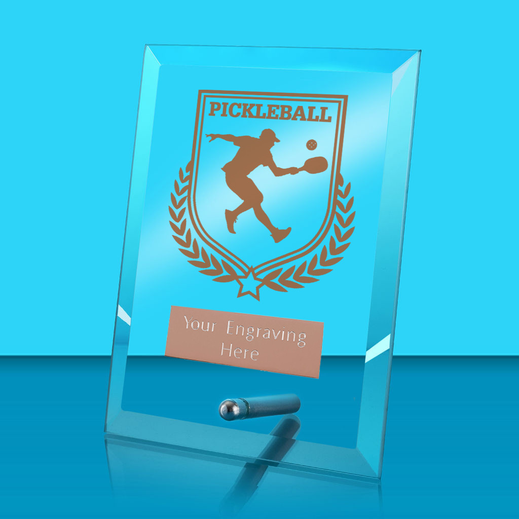 UV Colour Printed Pickleball Glass Rectangle Award with Metal Pin