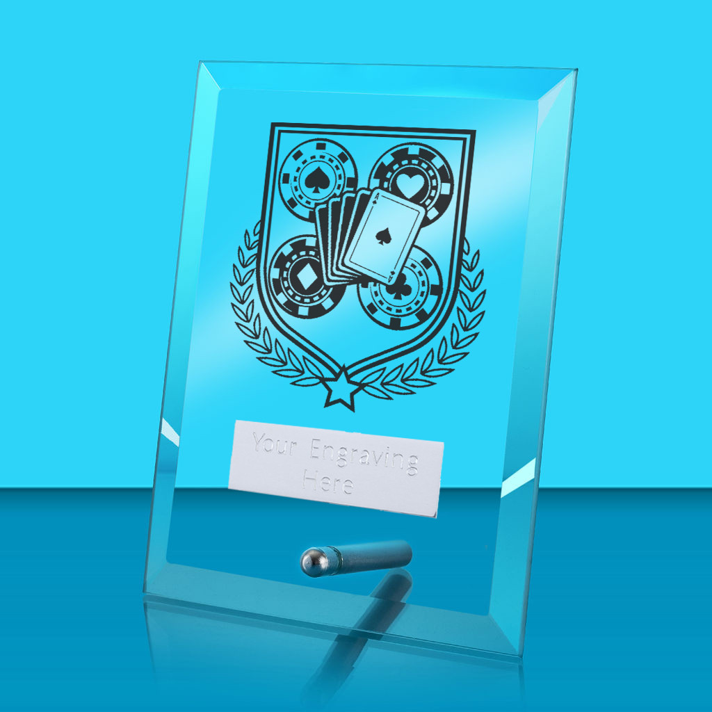 UV Colour Printed Poker Glass Rectangle Award with Metal Pin