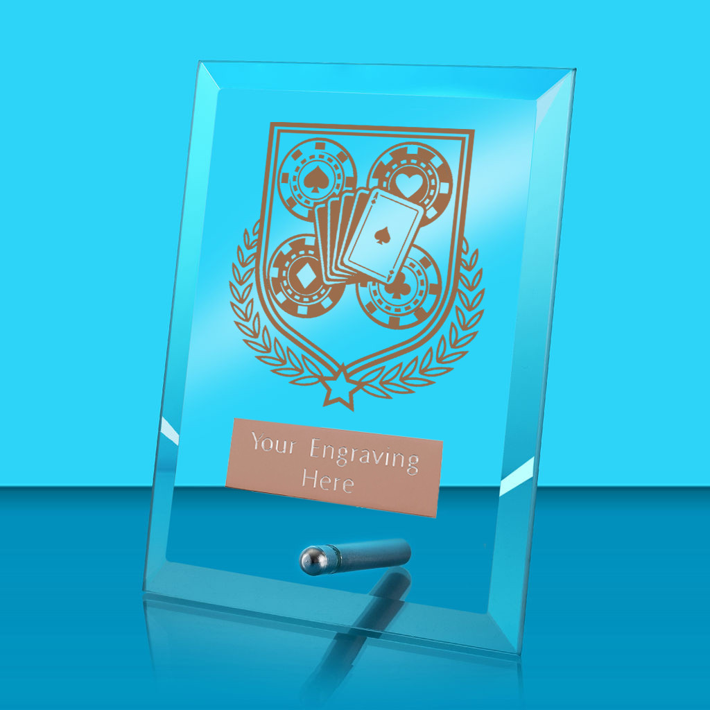 UV Colour Printed Poker Glass Rectangle Award with Metal Pin