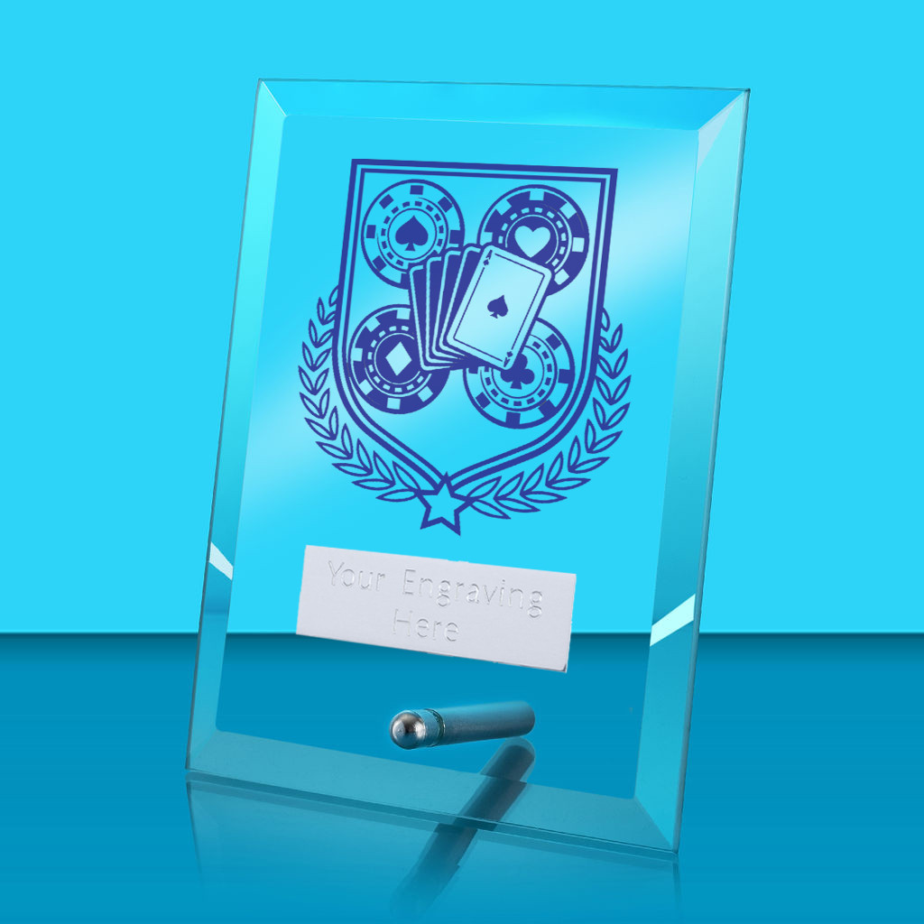 UV Colour Printed Poker Glass Rectangle Award with Metal Pin