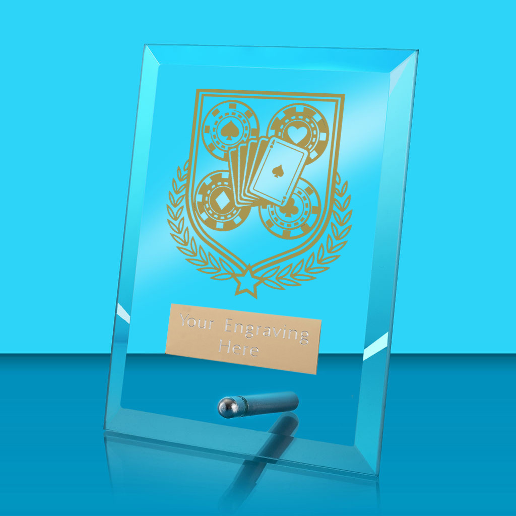 UV Colour Printed Poker Glass Rectangle Award with Metal Pin