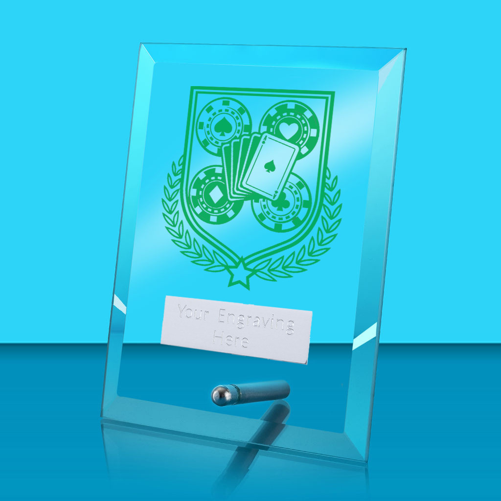 UV Colour Printed Poker Glass Rectangle Award with Metal Pin