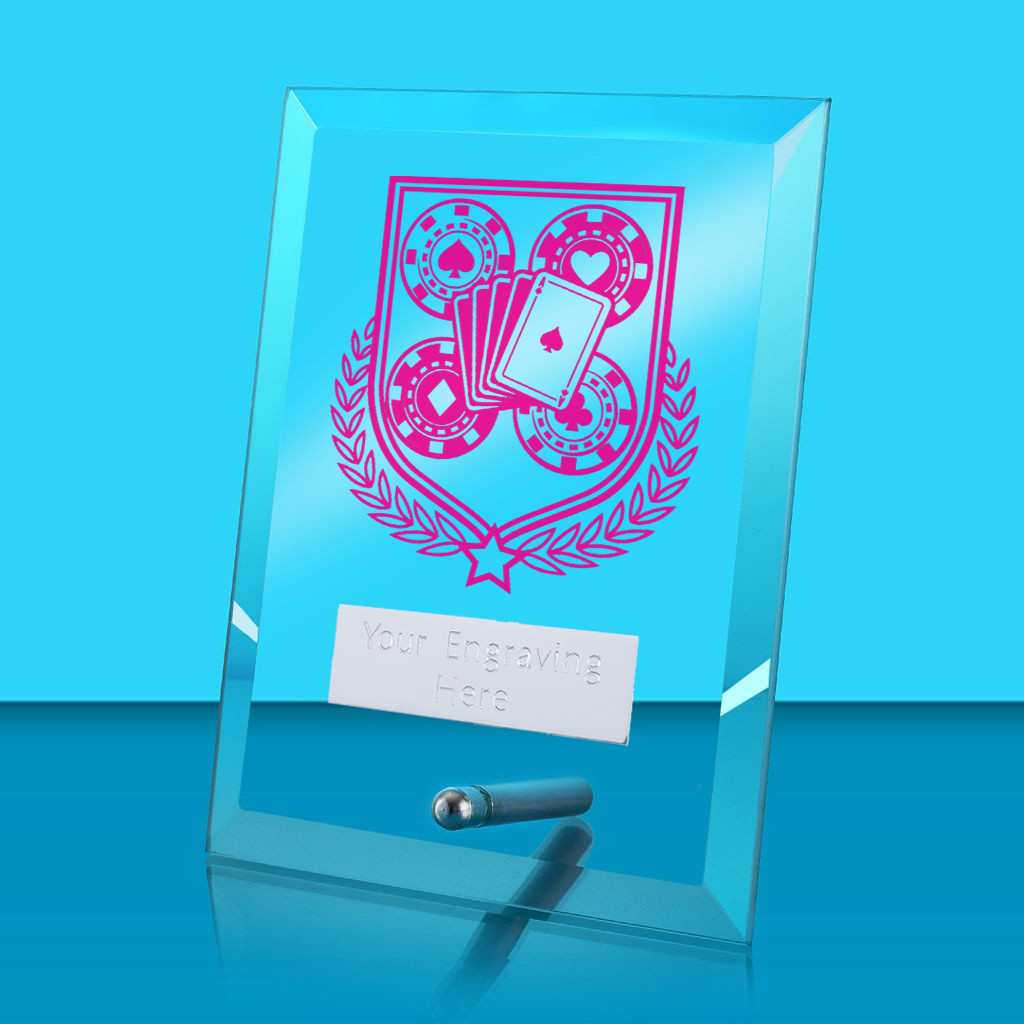 UV Colour Printed Poker Glass Rectangle Award with Metal Pin