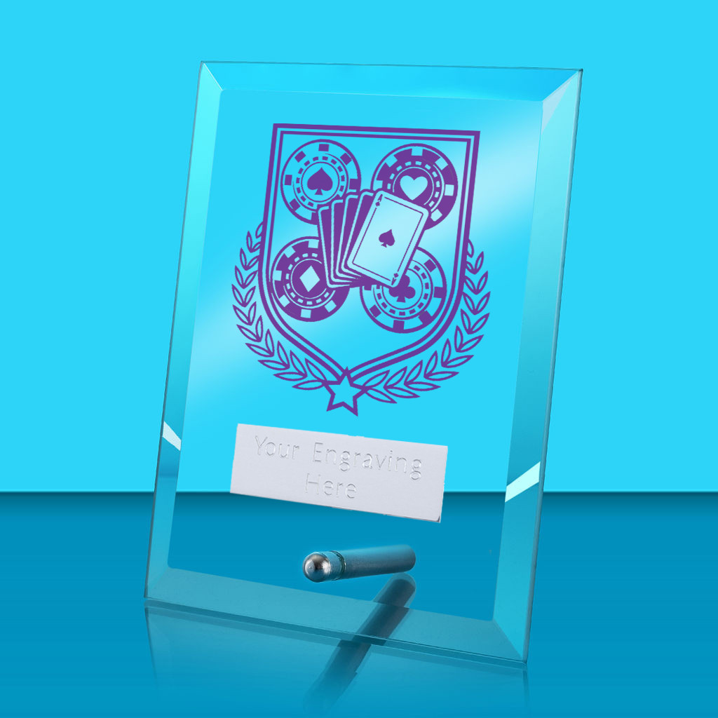 UV Colour Printed Poker Glass Rectangle Award with Metal Pin