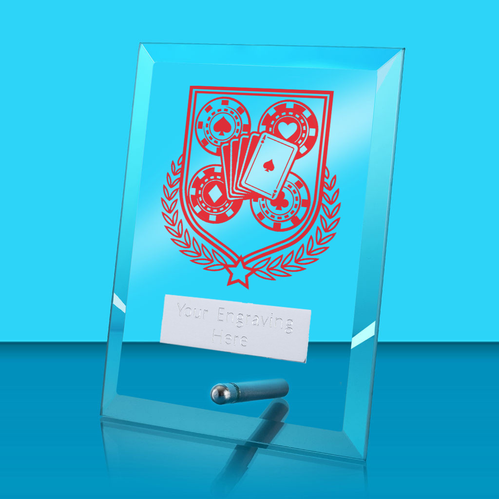 UV Colour Printed Poker Glass Rectangle Award with Metal Pin