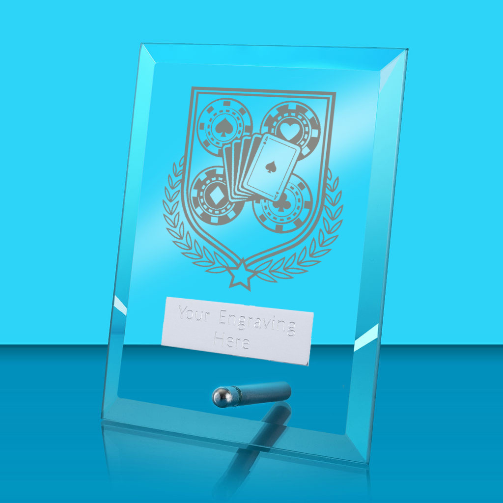 UV Colour Printed Poker Glass Rectangle Award with Metal Pin