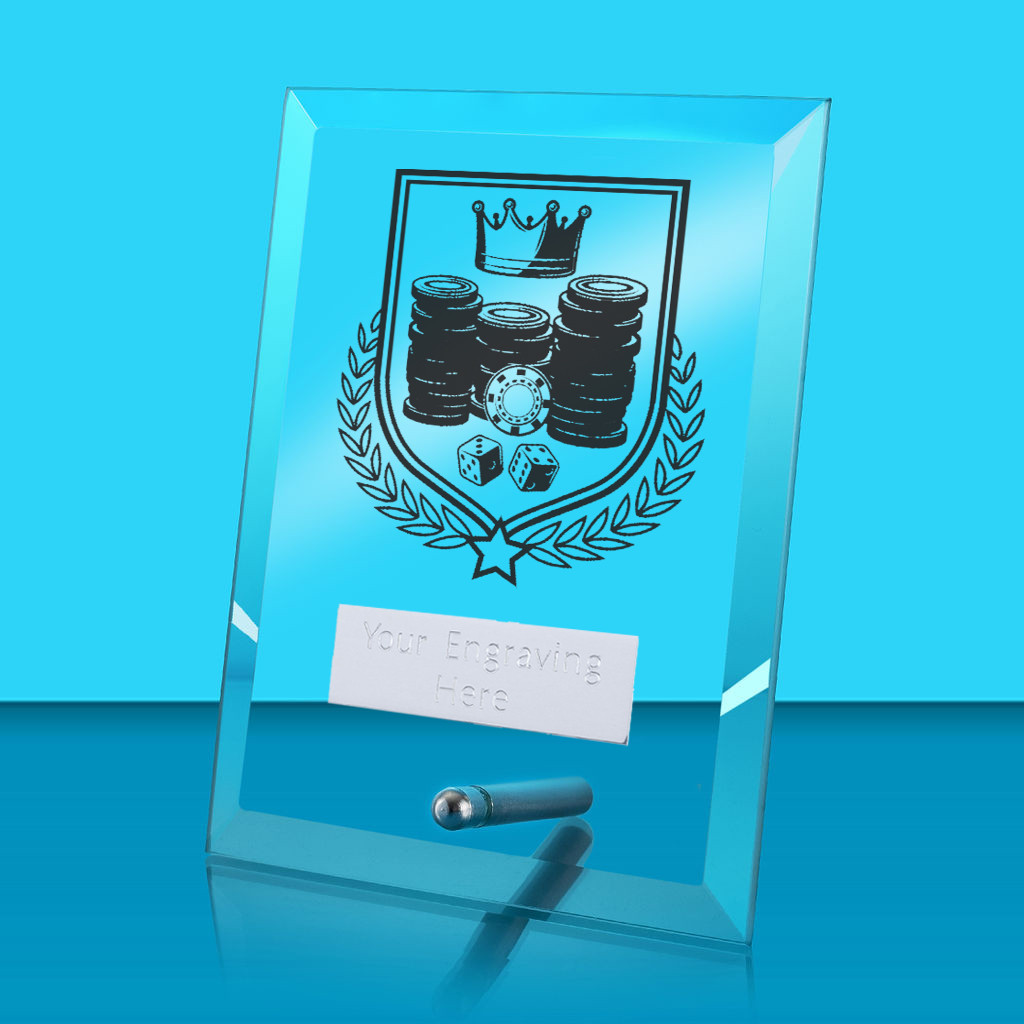 UV Colour Printed Poker Glass Rectangle Award with Metal Pin
