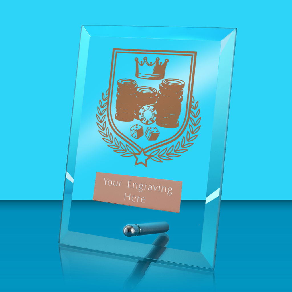 UV Colour Printed Poker Glass Rectangle Award with Metal Pin