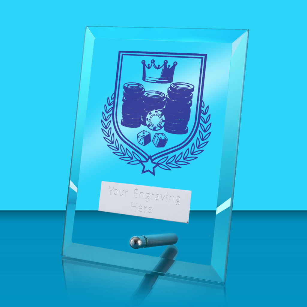 UV Colour Printed Poker Glass Rectangle Award with Metal Pin