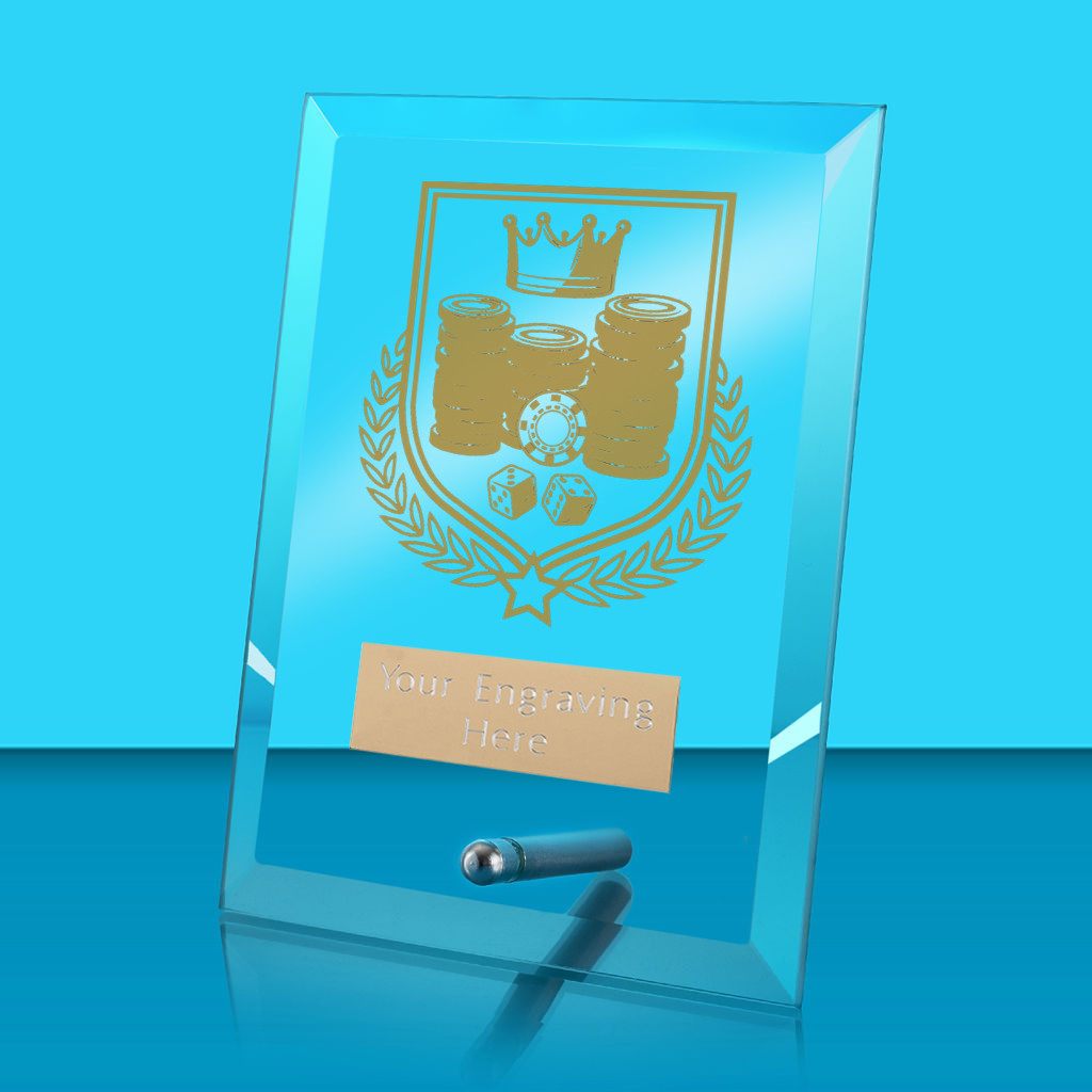 UV Colour Printed Poker Glass Rectangle Award with Metal Pin