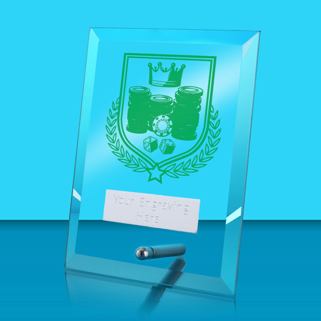 UV Colour Printed Poker Glass Rectangle Award with Metal Pin