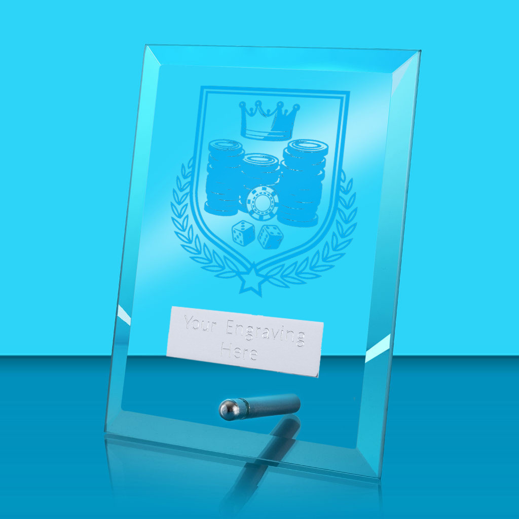 UV Colour Printed Poker Glass Rectangle Award with Metal Pin