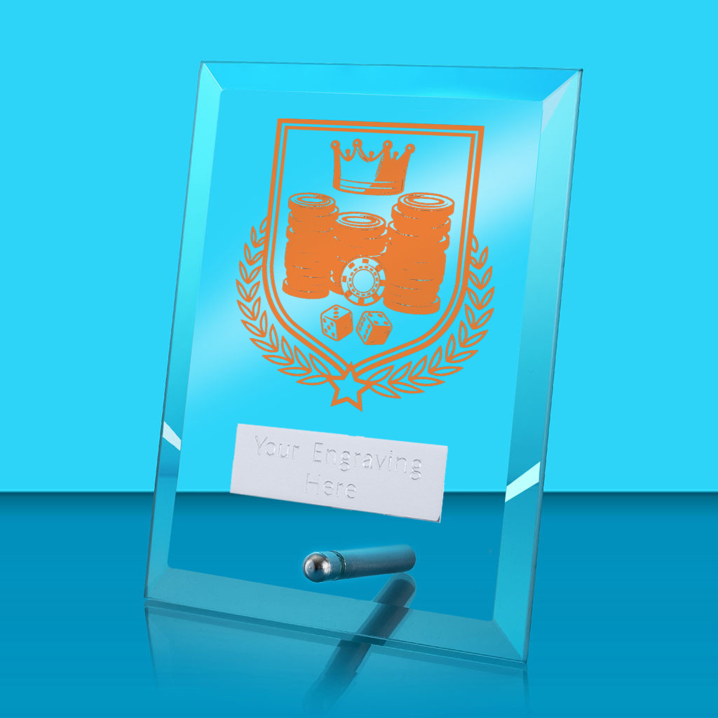 UV Colour Printed Poker Glass Rectangle Award with Metal Pin
