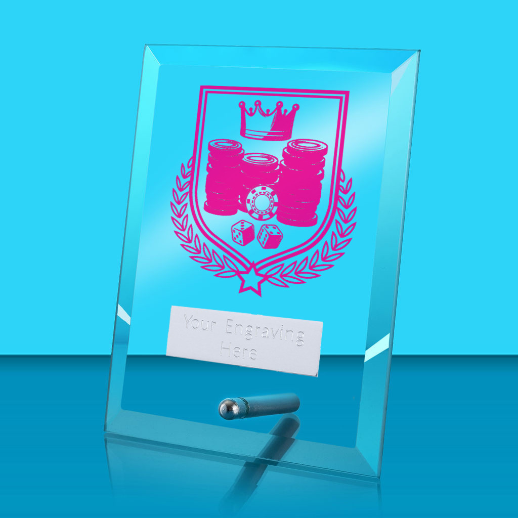 UV Colour Printed Poker Glass Rectangle Award with Metal Pin