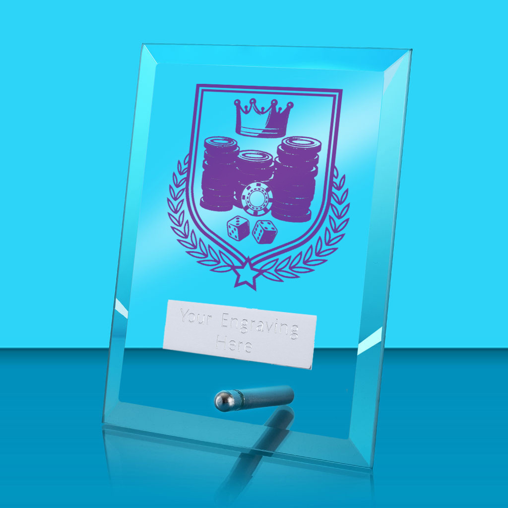 UV Colour Printed Poker Glass Rectangle Award with Metal Pin