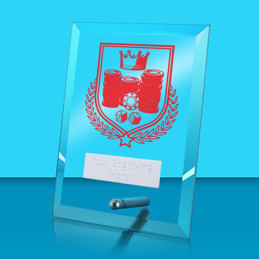 UV Colour Printed Poker Glass Rectangle Award with Metal Pin