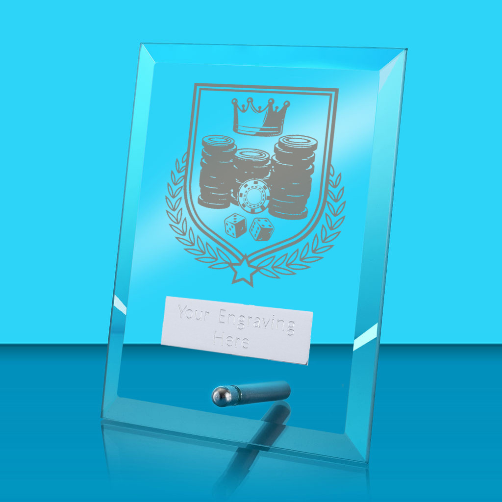 UV Colour Printed Poker Glass Rectangle Award with Metal Pin