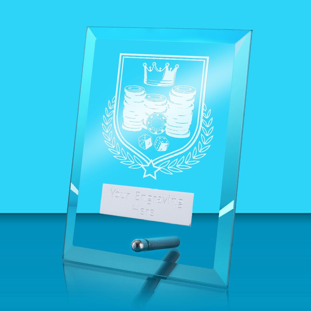 UV Colour Printed Poker Glass Rectangle Award with Metal Pin