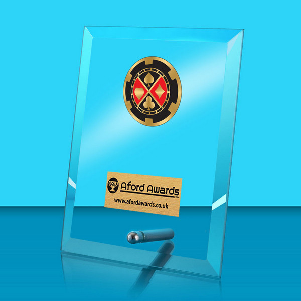 Poker Glass Rectangle Award with Metal Pin